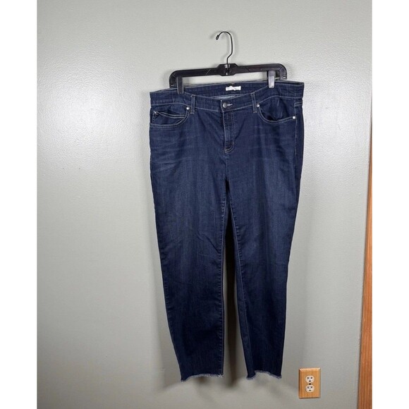Eileen‎ Fisher Jean SZ 18 Petite Tapered Raw Cut Hem Ankle Denim Dark Blue Wash - Picture 1 of 11